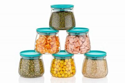 NARIYA Plastic Transparent Curve Airtight Kitchen Storage (Pack of 6 - Black, 900 Ml)