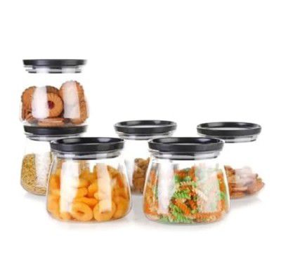 NARIYA Plastic Transparent Curve Airtight Kitchen Storage Round Design Leak-proof Multipurpose Grocery Storage Containers (pack of 6, Black)