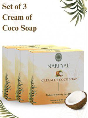 NARIYAL Set Of 3 Cream Of Coco Soap with De-Tan Properties- 50g each