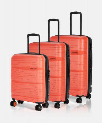 NASHER MILES Hard Body Set of 3 Luggage 8 Wheels - Nicobar Dual Tone Polypropylene Set of 3 Trolley Bags (55, 65 & 75 cm) - Orange, Grey