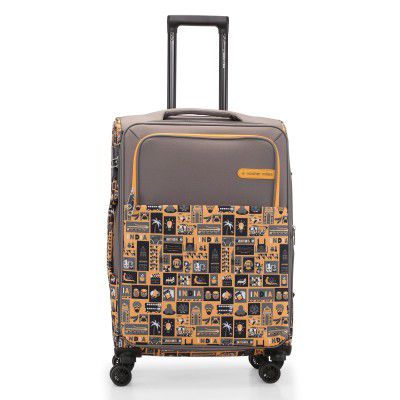 Nasher Miles India Soft-Sided Polyester Printed Luggage Bag Cabin Luggage Yellow Grey 20 inch |55cm Trolley Bag