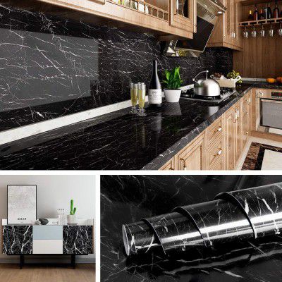 Nasmodo 3 Meter Granite Marble Wallpaper (60*300cm, Black)