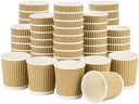 NASTEE by Comfy Package 150 ML Ripple Paper Cups with Wooden Stirrers Mug for Coffee, Tea and Cappuccino in Party, Office, Events and Other (Pack of 100)...