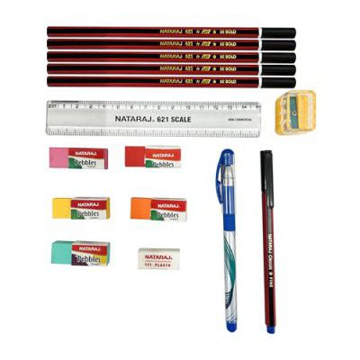 Nataraj Writing Kit|5 Pencils|1 Filly Sharpener|1 Pouch Of 5 Pebbles Erasers|1 Itip Gel Pen|1 Classic Ball Pen|1 15Cm Scale|1 Pasto Eraser|Portable Kit|Academic Kit|Ideal For Gifting, Ink black