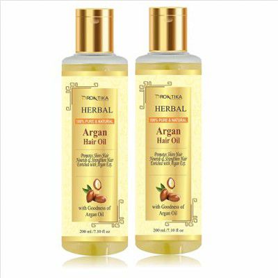 Natural Herbal 100% Pure & Organic Argan Hair Oil - Cold Pressed - No Mineral Oil & Silicones - For Shiny Nourished Hair (Pack Of-2) Hair Oil (420 ml)