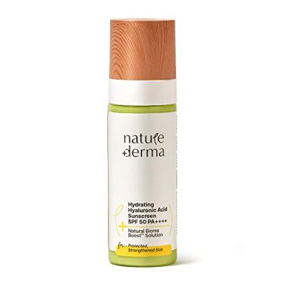 Nature Derma Hydrating Hyaluronic Acid Sunscreen SPF 50 PA++++ with Natural Biome-Boost™ | Protection against Sunburn & Sun Damage | Hydrated & Strengthened Skin | 50ml | Dermatologically Tested