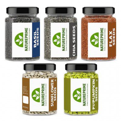Nature Prime Super Seeds Combo | Chia, Flax, Pumpkin, Sunflower & Basil Seeds  (Pack of 5)  1.25kg (250g x 5)