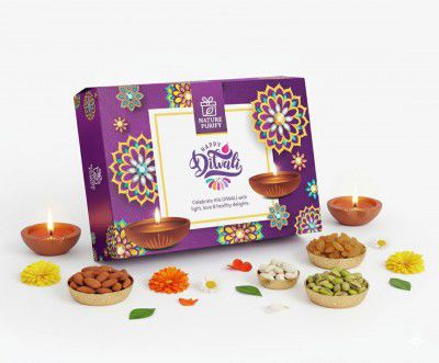 Nature Purify Diwali Gift Hamper Dry Fruit Tray 400g (California Almond, Cashew Nuts, Dried Apricot, Green Raisins - 100g Each)