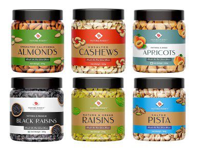 Nature Purify Dried Fruit Combo 1.2kg (Almond,Cashew,Apricot,Raisins,Black Raisins-200g,Pista-180g)-All Premium