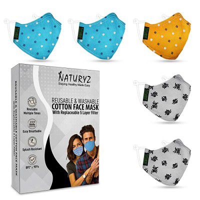 Naturyz Cotton Printed Face Mask (Pack of 5)