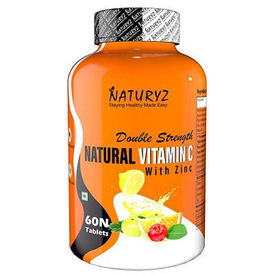 Naturyz Double Strength Natural Vitamin C & Zinc Supplement 1250 mg with Amla, Acerola Cherry, Citrus Bioflavonoids for Immunity Support & Skincare (60 Vegetarian tablets)