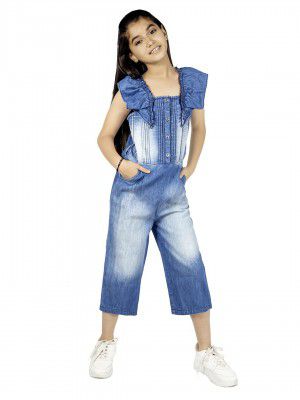Naughty Ninos Girls Blue Denim Solid Jumpsuit