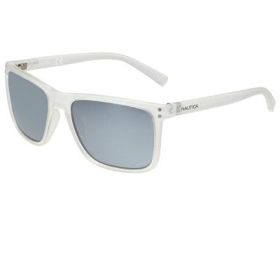Nautica Men's Transparent Square Polarized | 100% UV Protection (UV 400) Silver Reflector Mirror Lens Large Sunglasses 3623P 901 58 S