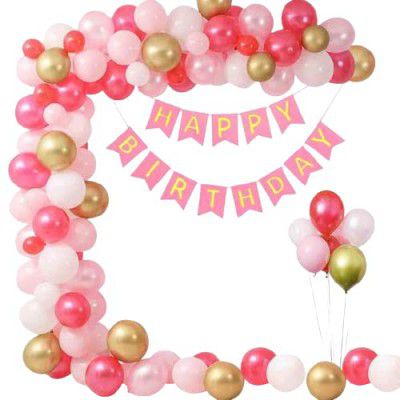 Naveen decoration kit 41 pcs(10+10+10+10 pcs Pink, Gold, Red and White Metallic Balloons, 1 set Happy Birthday Banner )