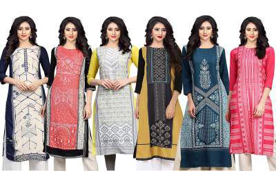 Navlik Women's Crepe Straight Kurti(Pack of 6)