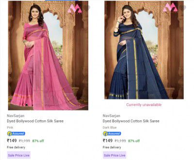NavSarjan Bollywood Cotton Women's Silk Saree @ ₹149