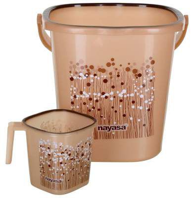 Nayasa 2 Piece Plastic Bathroom Bucket and Mug Set, Brown - by AAROHI13