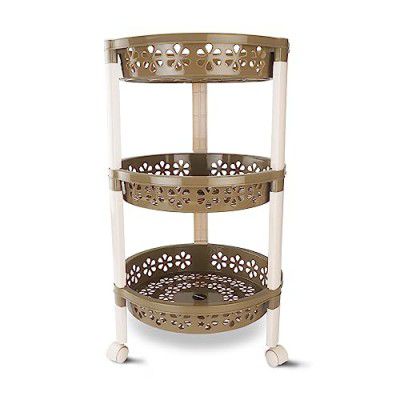 Nayasa Candy Round Trolley 3 Layers | Kitchen Organizer | 33.5 X 33.5 X 58 cm | Green