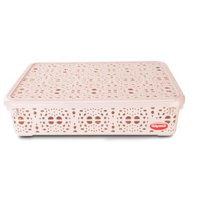 Nayasa Flower Storage Box Medium | Plastic Basket With Lid | Multipurpose Basket With Lid | Organizer Basket With Lid | Beige