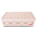 Nayasa Flower Storage Box Medium | Plastic Basket With Lid | Multipurpose Basket With Lid | Organizer Basket With Lid | Beige...