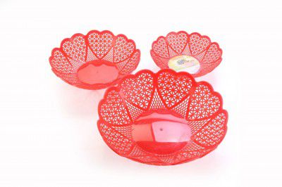 Nayasa Heart 3 Piece Plastic Fruit Basket Set | 29.8 cm X 29.8 cm X 8 cm | Red