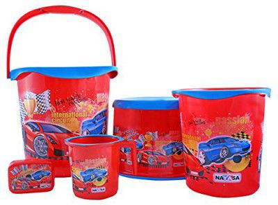 Nayasa Kids Printed 5 Pcs Plastic Bathroom Set, Red (NB3239)