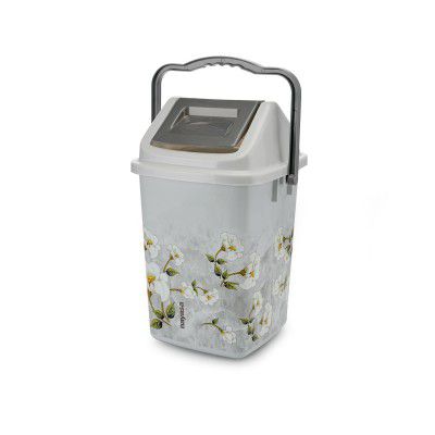 Nayasa Marble Swing Bin 8 Ltrs | Plastic Dustbin with Lid & Handle | Strong & Durable Waste Bin for Kitchen & Bathroom | Grey