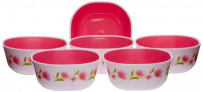 Nayasa Microwave Square Bowl DLX Set, Set of 6, Pink