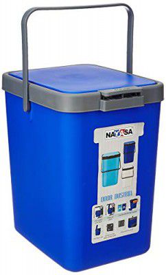 Nayasa Plastic Door Dustbin | Big | 18 Ltrs | Plastic Press-Top | Step-On Push And Pedal Dustbin with Lid | Garbage Bins for Home Office | 28 cm X 22 cm X 32.5 cm | Mono Blue