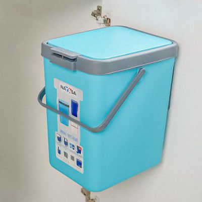 Nayasa Plastic Door Dustbin | Small | 14 Ltrs | Plastic Press-Top | Step-On Push And Pedal Dustbin with Lid | Garbage Bins | 28 cm X 22 cm X 42 cm | Turquoise Blue