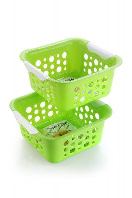 Nayasa Plastic Spotty Basket Set, 2 Piece (Small, Green)