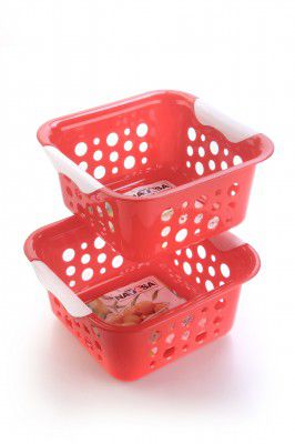 Nayasa Plastic Spotty Fruit Basket Set, 2 Piece (Small, Red)