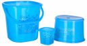 Nayasa Plastic Square Funk Bucket Matching Funk Mug and Matching Stool/Patla Set of 3 by Bansal Group (Blue)...