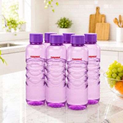 Nayasa Revello 1000 ML Pet Plastic Fridge Water Bottles Set of 6 | Purple