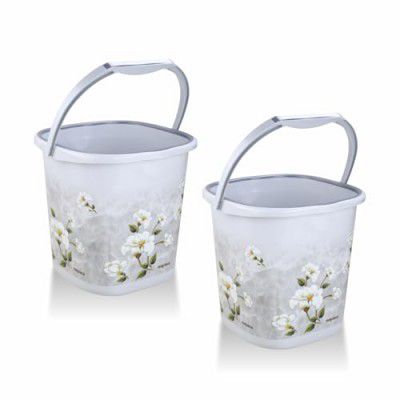 Nayasa Sqr Ring Marble Bucket 18 LTR | Set of 2 | Bathroom Set | Bath Set for Bathroom | Bucket | Grey