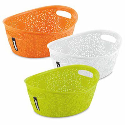 Nayasa Tri Colour Oasis Oval Basket- Set Of 3, Multi Purpose Storage Basket, Side handles, Easy To Lift, Light Weighted, Ideal For Home, Kitchen, Bathroom, Office, Orange, White & Green
