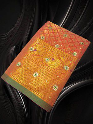 NaziyaSarees  Woven Banarasi Jacquard Saree  (Orange)