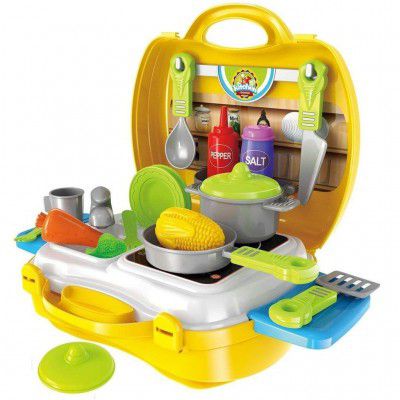 NDAS INTERNATIONAL Kitchen Set Cooking Toy with Briefcase and Accessories (Yellow)
