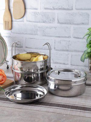 neelam Stainless Steel 26 Gauge, Clip Carrier Lunch Box 3 Containers, 2100 ml