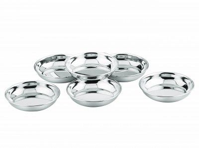 Neelam Stainless Steel 7, 22 Gauge, Prem Small Halwa Plate, 14 cm, Set of 6, Snacks Plate