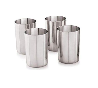 Neelam Stainless Steel 7 22G PRM Amrapali Glass, 300 ml, Silver, Set of 4