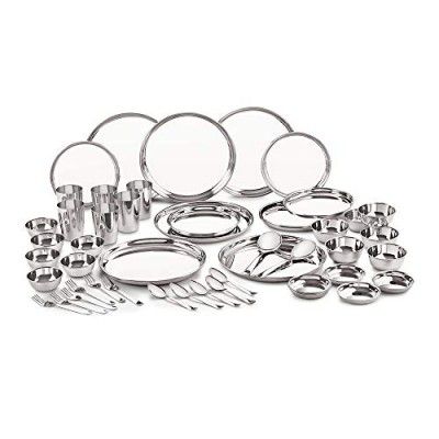 Neelam Stainless Steel Classic Dinner Set, Solid 50 Pcs Set Serving 6 People