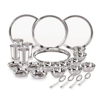 Neelam Stainless Steel Delight Solid Dinner Set (24 Pcs Set)