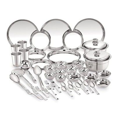 Neelam Stainless Steel Delight Solid Dinner Set, 46 Pieces 