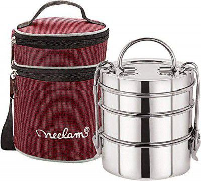 neelam Stainless Steel Lunch Box/Tiffin with Bag, 3-Tier Container