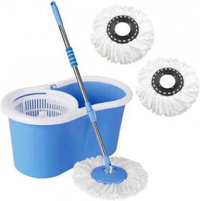 Neemco Microfiber Spin Mop with Plastic Bucket Rotating Plastic Pole Head Mop Set  (Multicolor)