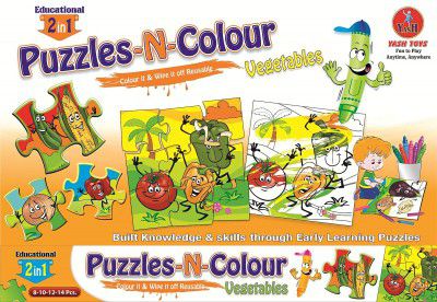Negi Educational Vegetables Puzzle-N-Colour 2 in 1,Reusable Fun Activity for Kids,Colour It and Wipe It Off! (Vegetables)