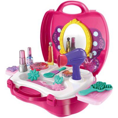 Negi Kid Attractive 21Pcs Fashion Suitcase Pretend Play Makeup Accessories for Girls