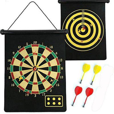 Negi Magnetic Roll Dart Boarame for Kids, Magnetic Velvet Plastic Steel Magnet Reversible Dart Board Two-Sides with 4 Dart Board Game, Size- 14 Inches