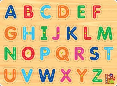 Negi Wooden English Capital Alphabet Puzzle Tray with Knob 